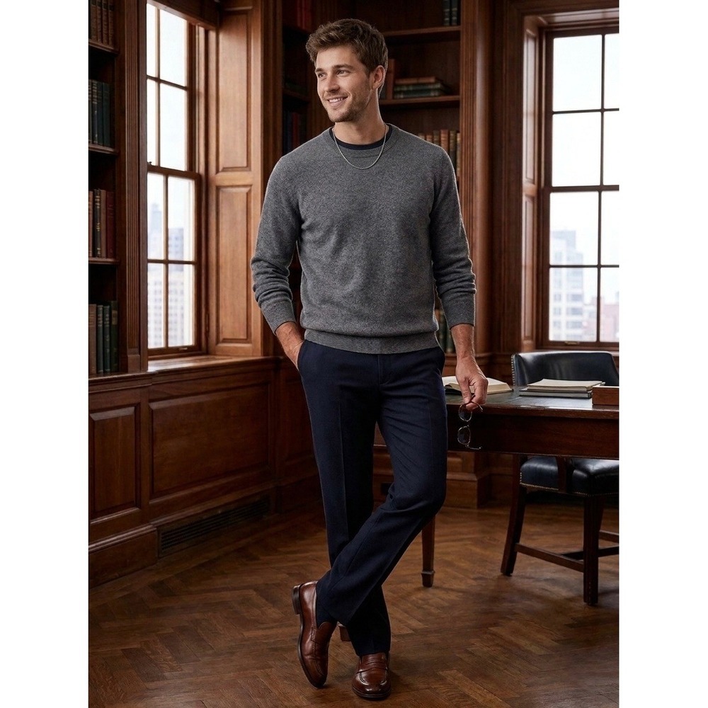 Brooks Brothers Mens Extra Fine Italian Merino Wool Crewneck Sweater Gray Large